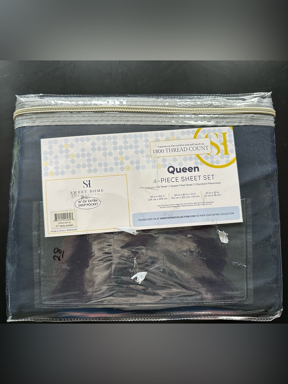 Sweet Home Queen 4-Piece Sheet Set - Navy